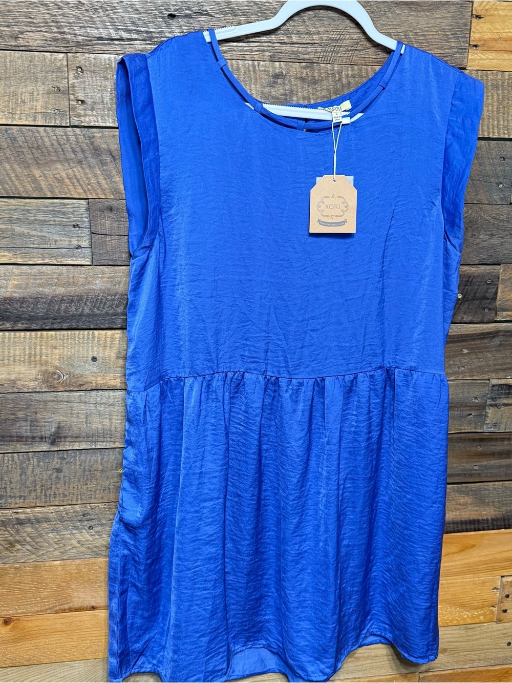 NWT Kori America Womens Large Purple Blue Sleeveless Drop Waist Dress Pockets